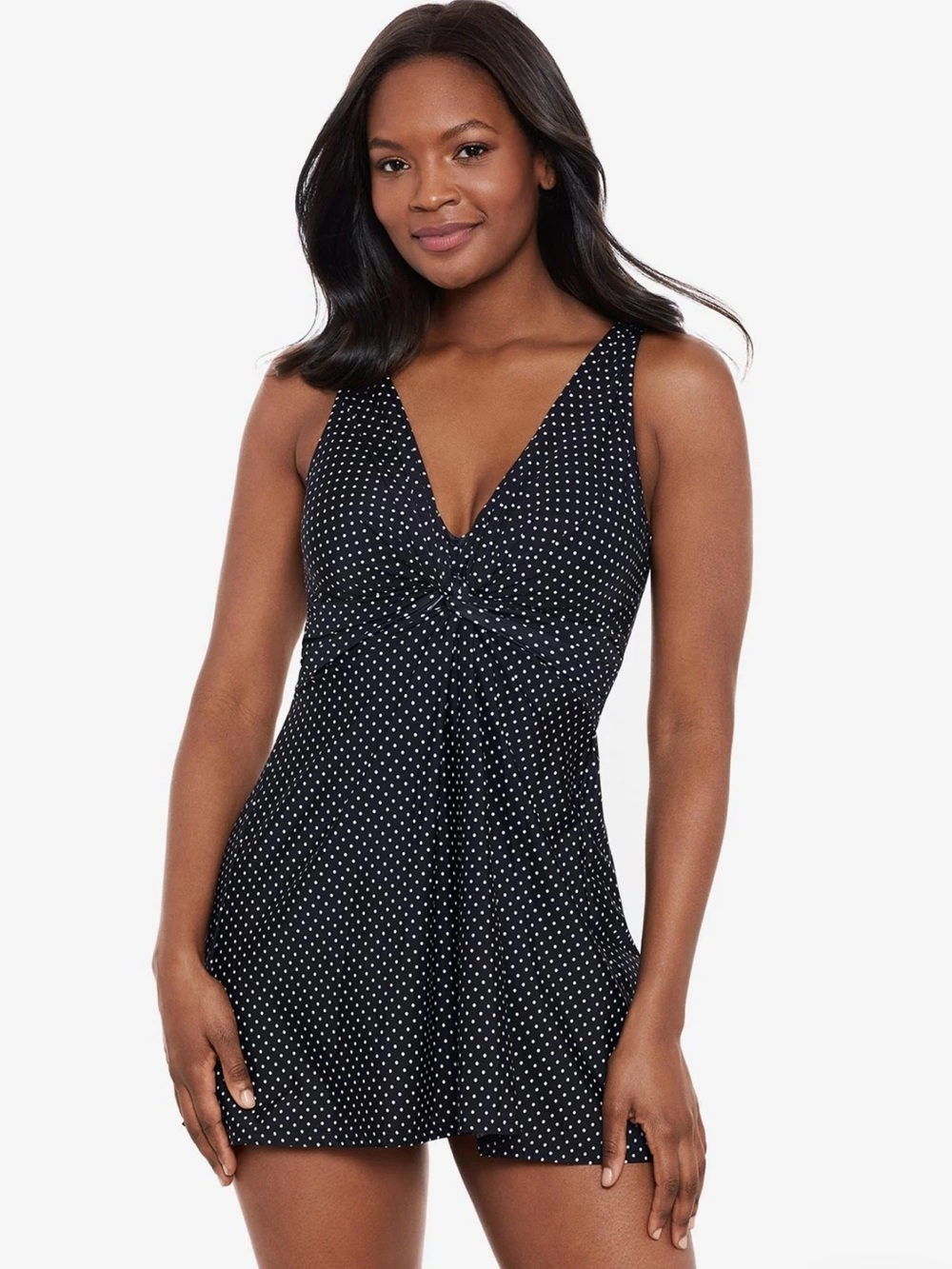 Miraclesuit Black Polka Dot V-Neck Swimdress New with out Tag